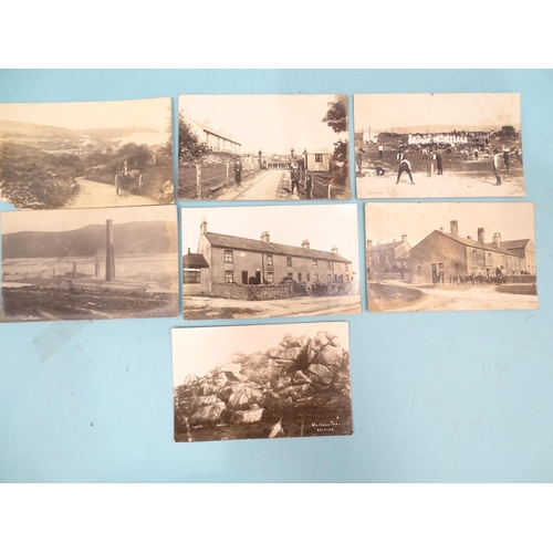 98 - Seven W R Gay RP postcards of Lee Moor: school, post office, a cricket match, White Hill Tor, factor... 