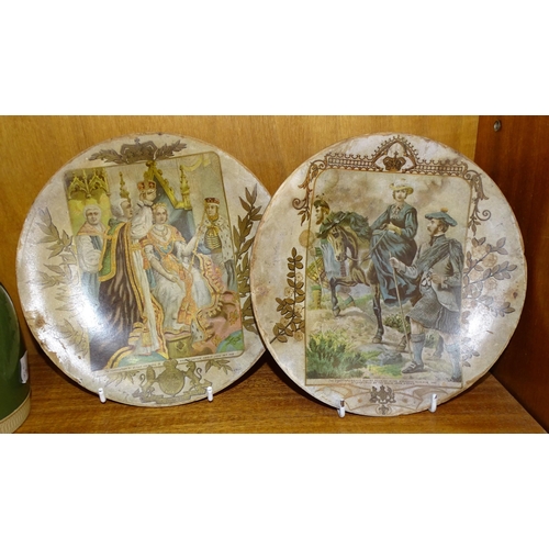 111 - Two 19th century cardboard plates decorated with prints of paintings after Arthur and Harry Payne, T... 