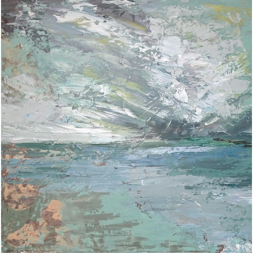 118 - Kate Malone, 'Abstract Seascape', oil on canvas, unframed, initialled KM, 46 x 46cm.... 