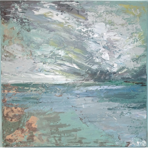 118 - Kate Malone, 'Abstract Seascape', oil on canvas, unframed, initialled KM, 46 x 46cm.... 