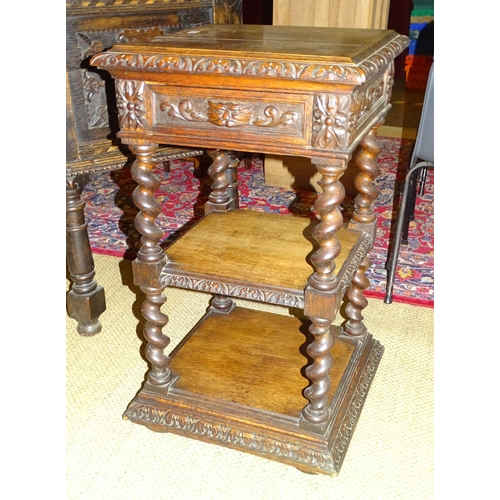 2 - A reproduction carved wood sideboard of trapezoid shape and raised on four turned legs, 92cm high, 1... 