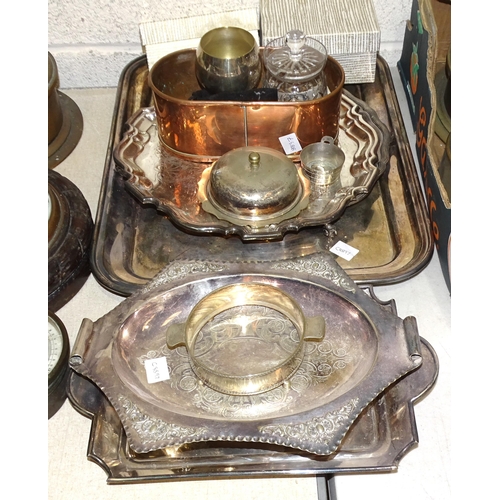 24 - A small collection of plated ware, including a salver, trays, etc.