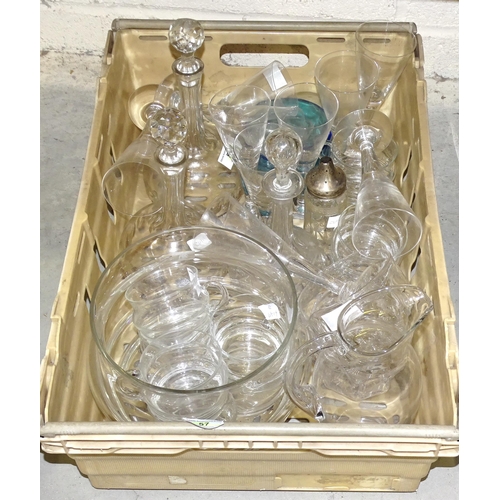 33 - A pair of Victorian glass decanters, ten Champagne flutes and other glassware.