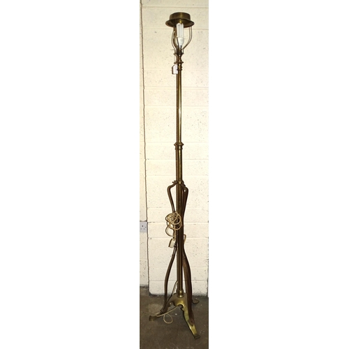 4 - An Art Nouveau brass and copper lamp standard of naturalistic design, on tripod base, 183cm high, (w... 