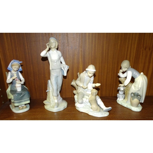 61 - Two Lladro figurines: 'Young girl seated with vase of flowers', (a/f) and 'Young girl patting the he... 