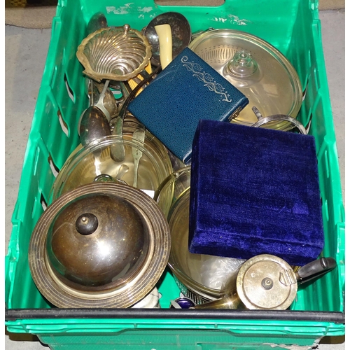 14 - A collection of silver plate and metal ware, including entrée dishes and cased flatware.... 