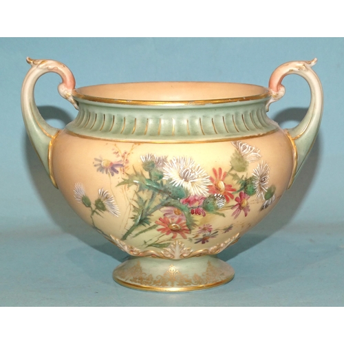 111 - A Royal Worcester melon-shaped blush pot pourri vase in the thistle and wild flowers design, shape n... 