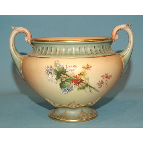 111 - A Royal Worcester melon-shaped blush pot pourri vase in the thistle and wild flowers design, shape n... 