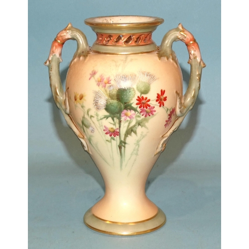 111 - A Royal Worcester melon-shaped blush pot pourri vase in the thistle and wild flowers design, shape n... 