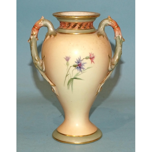 111 - A Royal Worcester melon-shaped blush pot pourri vase in the thistle and wild flowers design, shape n... 