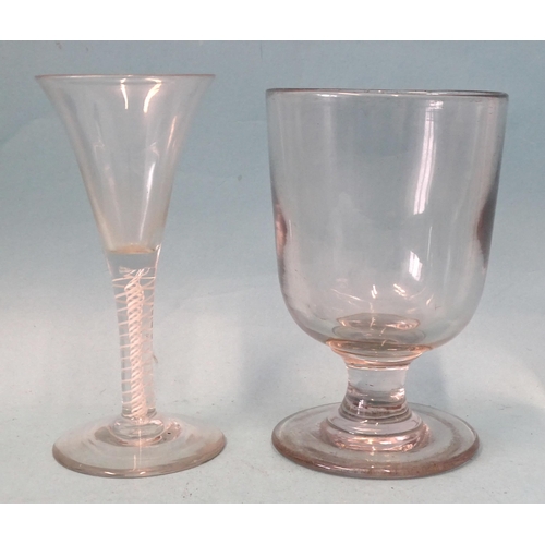 112 - An 18th/19th century ale glass with slightly-flared bowl and multiple-twist stem, on circular foot, ... 