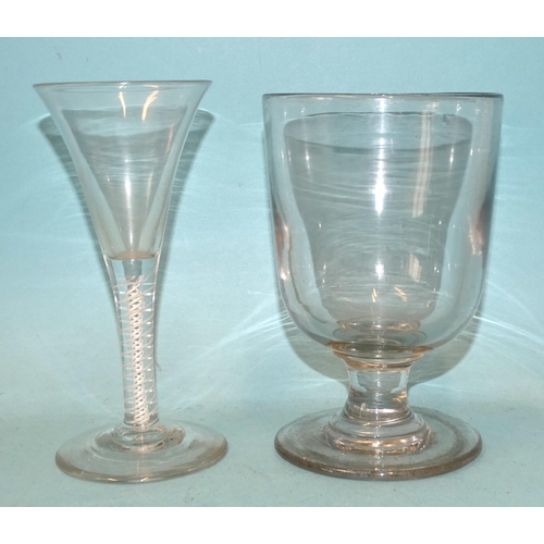 112 - An 18th/19th century ale glass with slightly-flared bowl and multiple-twist stem, on circular foot, ... 