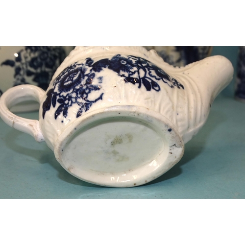 118 - A group of 18th century blue and white porcelain, including first period Worcester teapot (with odd ... 