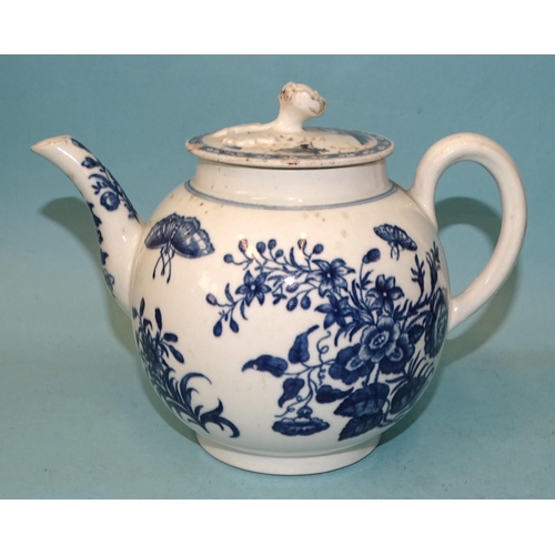 118 - A group of 18th century blue and white porcelain, including first period Worcester teapot (with odd ... 