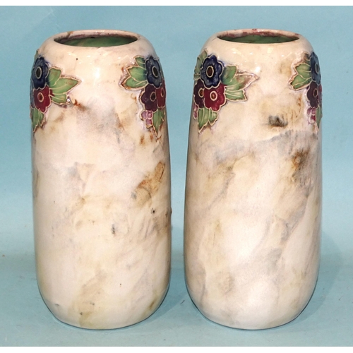 125 - Masonic interest, a pair of Royal Doulton vases with tubelined floral decoration, impressed factory ... 