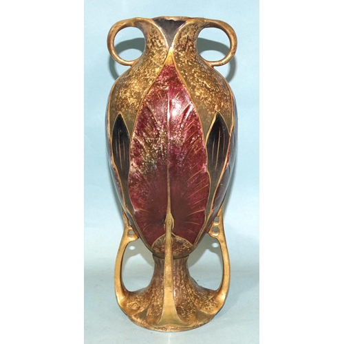 126 - A Czechoslovakian amphora shape Art Nouveau vase with leaf decoration, 31cm high and a Dutch Gouda f... 