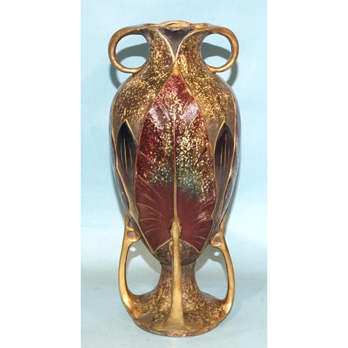 126 - A Czechoslovakian amphora shape Art Nouveau vase with leaf decoration, 31cm high and a Dutch Gouda f... 