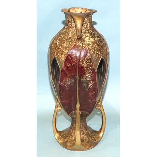 126 - A Czechoslovakian amphora shape Art Nouveau vase with leaf decoration, 31cm high and a Dutch Gouda f... 