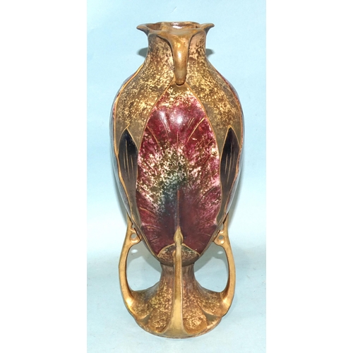 126 - A Czechoslovakian amphora shape Art Nouveau vase with leaf decoration, 31cm high and a Dutch Gouda f... 