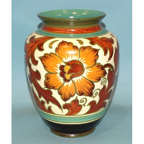 126 - A Czechoslovakian amphora shape Art Nouveau vase with leaf decoration, 31cm high and a Dutch Gouda f... 