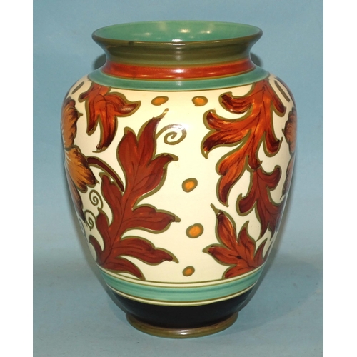 126 - A Czechoslovakian amphora shape Art Nouveau vase with leaf decoration, 31cm high and a Dutch Gouda f... 