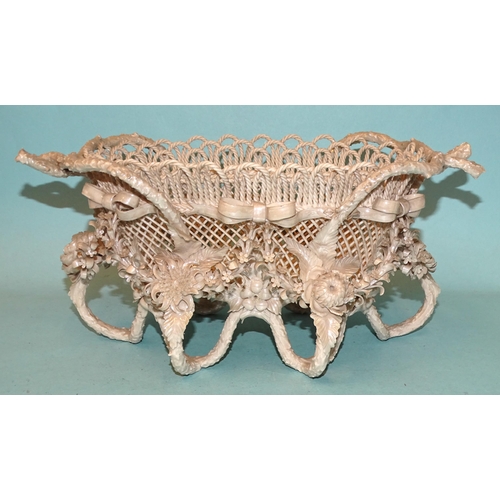 128 - A Belleek Rathmore pearlescent finish basket, elaborately encrusted and decorated with flowers and f... 