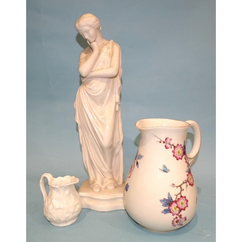 135 - A Belleek glazed and partially-unglazed figure 'Meditation', with green factory mark, 37cm high, a B... 