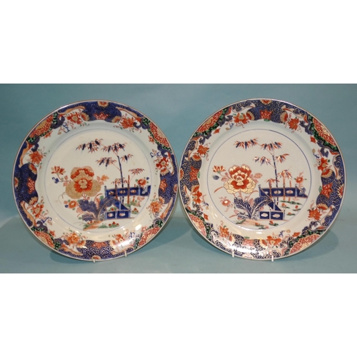 137 - A good part-service of 18th century Chinese verte/Imari porcelain dishes, 34cm diameter (x2, one wit... 