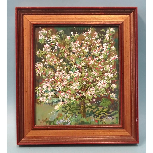 2 - Mary Martin (b.1951) APPLE BLOSSOM Oil on board, signed lower-left and titled verso, 19.4 x 16.5cm, ... 