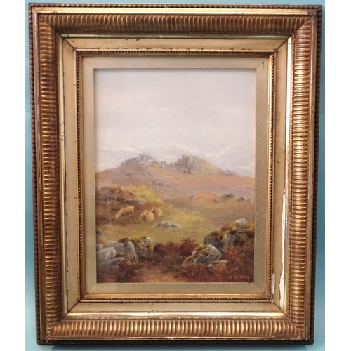 27 - Charles Edward Brittan SHEEP GRAZING BENEATH A TOR Signed gouache, 29.5 x 22cm and a companion, CATT... 