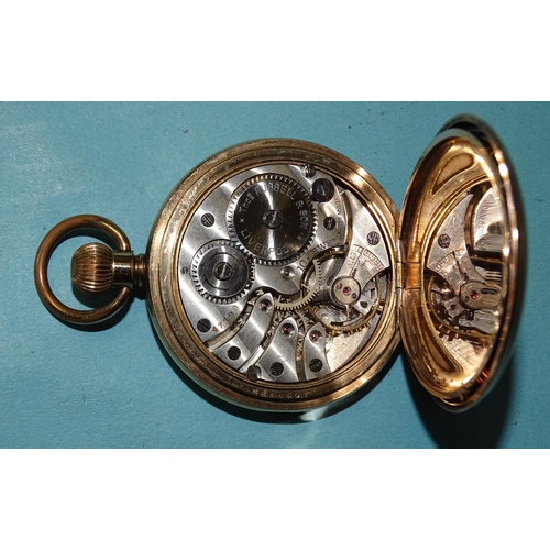 299 - Thomas Russell & Son, a gold-plated hunter-cased keyless pocket watch, 50mm, (working but not gu... 