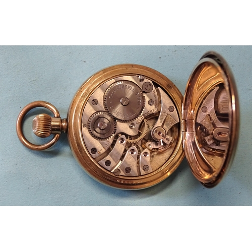 299 - Thomas Russell & Son, a gold-plated hunter-cased keyless pocket watch, 50mm, (working but not gu... 