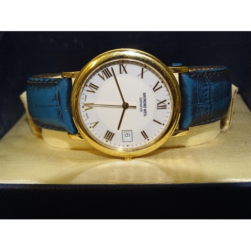 306 - A Raymond Weil 18ct gold-plated gent's wrist watch, (working), (boxed with papers).