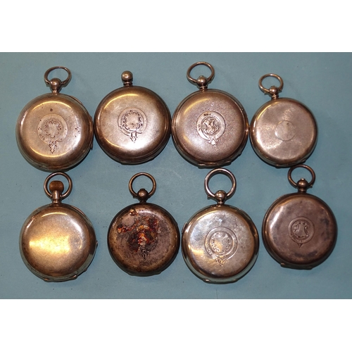 309 - Eight silver-cased open-face pocket watches, (none working).