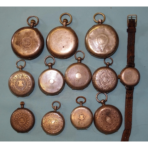 310 - A collection of ten silver-cased open-face pocket watches, an empty watch case and a silver-cased la... 