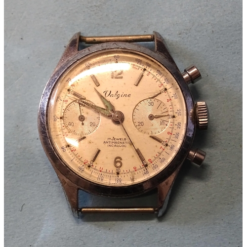 314 - Valgine, a chronograph, the silvered dial with applied '6' and '12' baton numerals, subsidiary secon... 