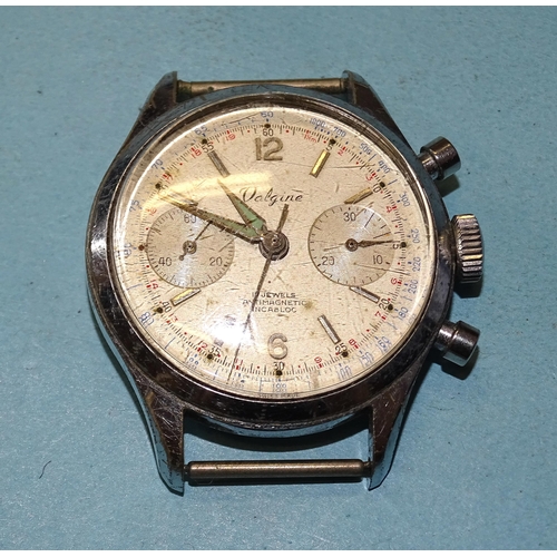 314 - Valgine, a chronograph, the silvered dial with applied '6' and '12' baton numerals, subsidiary secon... 