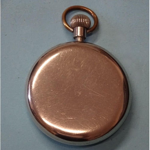 321 - Rolex, an early 20th century nickel cased open face keyless pocket watch, c 1940's, the signed white... 