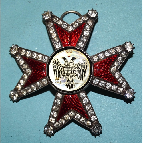 339 - Masonic interest, a white metal, enamel and white paste star, with central painted double-headed eag... 