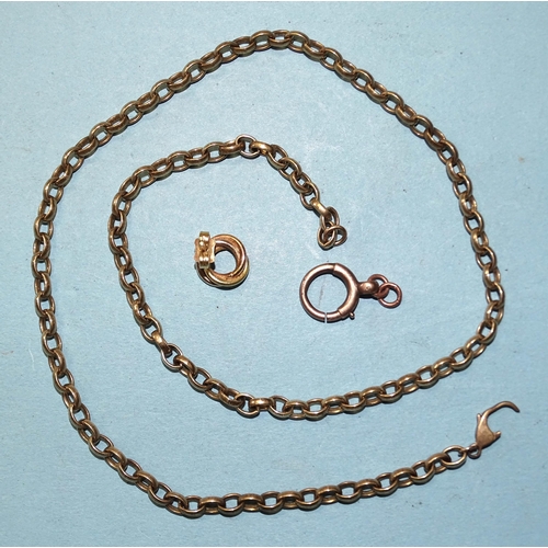 376 - A 9ct gold belcher-link chain, 44.5cm, 17.1g, (clasp a/f) and an 18ct gold single earring, 1.4g, (2)... 