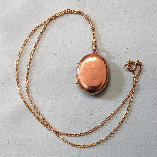 420 - A plain 9ct rose gold locket on chain, 40cm, 4.4g.