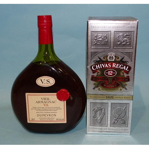 470 - Vieil Armagnac VS Dupeyron, 40%, 100cl, high-shoulder, one bottle and Chivas Regal 12-year-old blend... 