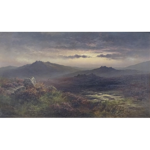 6 - Charles Edward Brittan Snr (1837-1888) DARTMOOR TORS IN LOW LIGHT WITH STORM CLOUDS Signed oil on ca... 