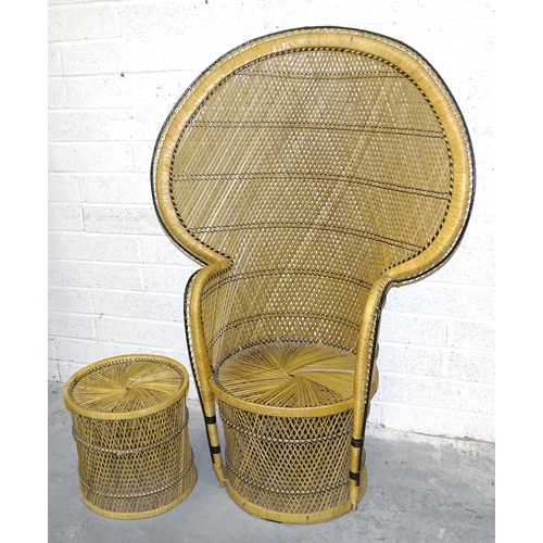 68 - A rattan peacock chair, 136cm high, (40cm to seat), with matching table/stool, 36.5cm high.... 