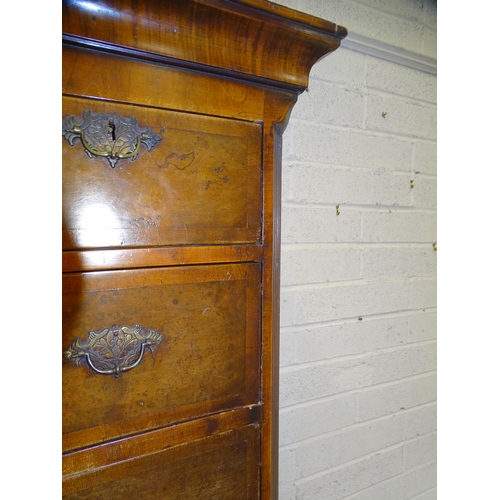 69 - A reconstructed and re-veneered partly-18th-century walnut crossbanded chest on chest, the cornice a... 