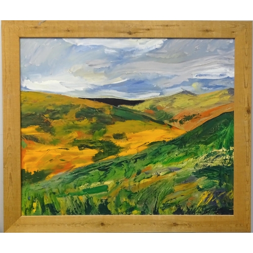 7 - 20th/21st century LOOKING TOWARDS LONGAFORD TOR AND BEYOND DARTMOOR Unsigned impasto on art board, i... 