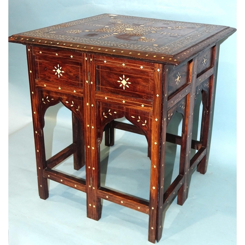 70 - An Anglo-Indian hardwood square folding table inlaid overall with ivory, ebony and bone, the base wi... 