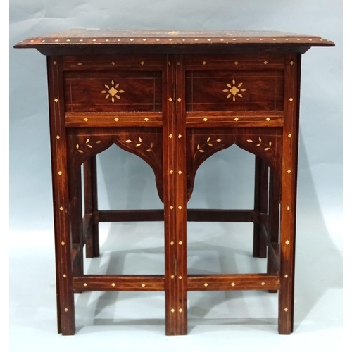 70 - An Anglo-Indian hardwood square folding table inlaid overall with ivory, ebony and bone, the base wi... 