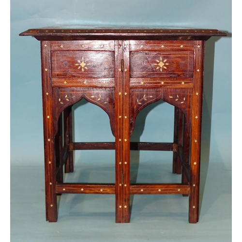 70 - An Anglo-Indian hardwood square folding table inlaid overall with ivory, ebony and bone, the base wi... 