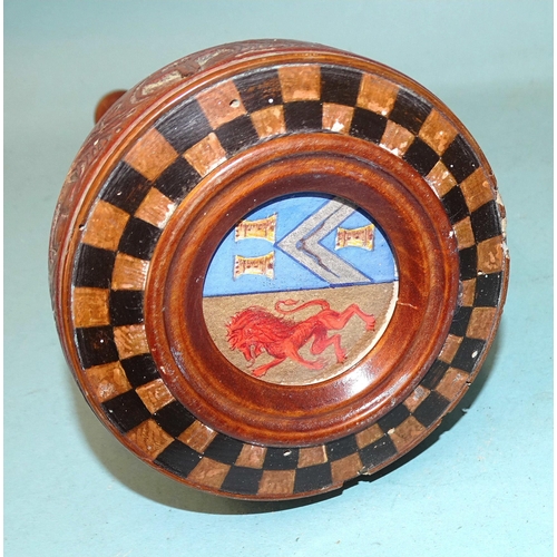 88 - A 19th century olive wood Masonic maul, profusely-carved with Masonic symbols, the base with later p... 